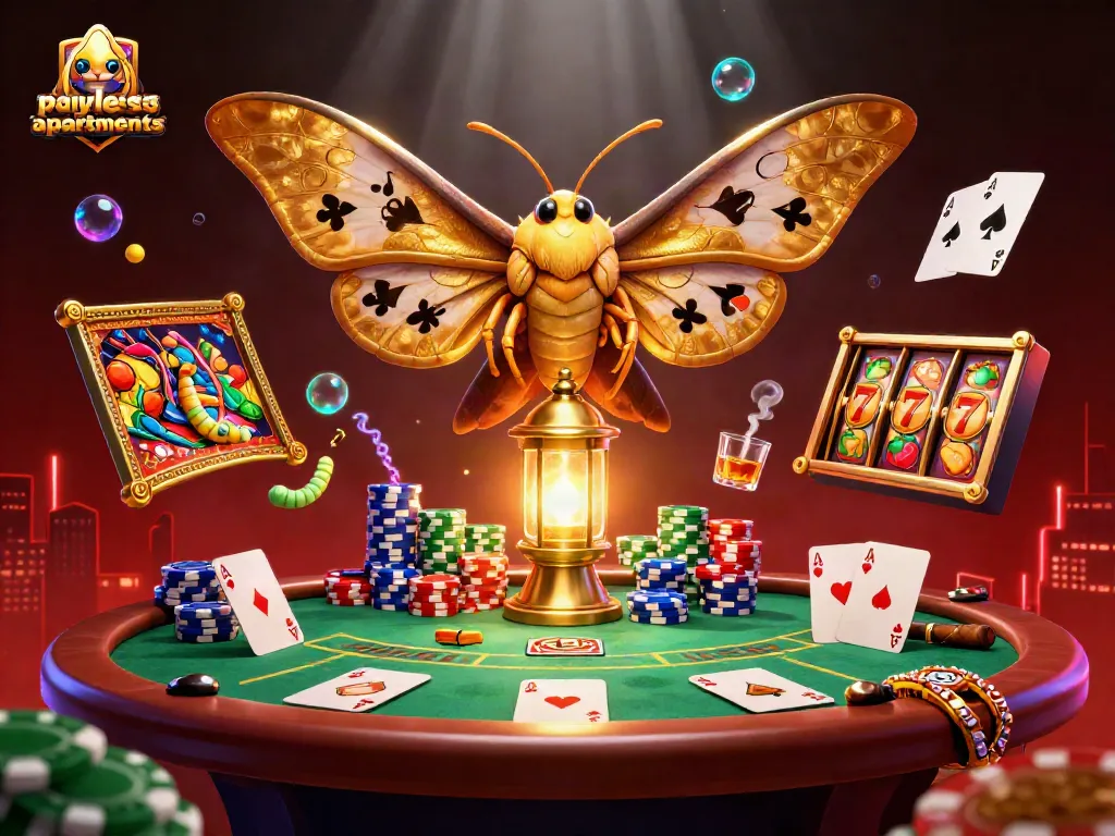 Engage in exciting gambling action with paylessapartments showcasing a vibrant casino scene filled with poker and slots elements.